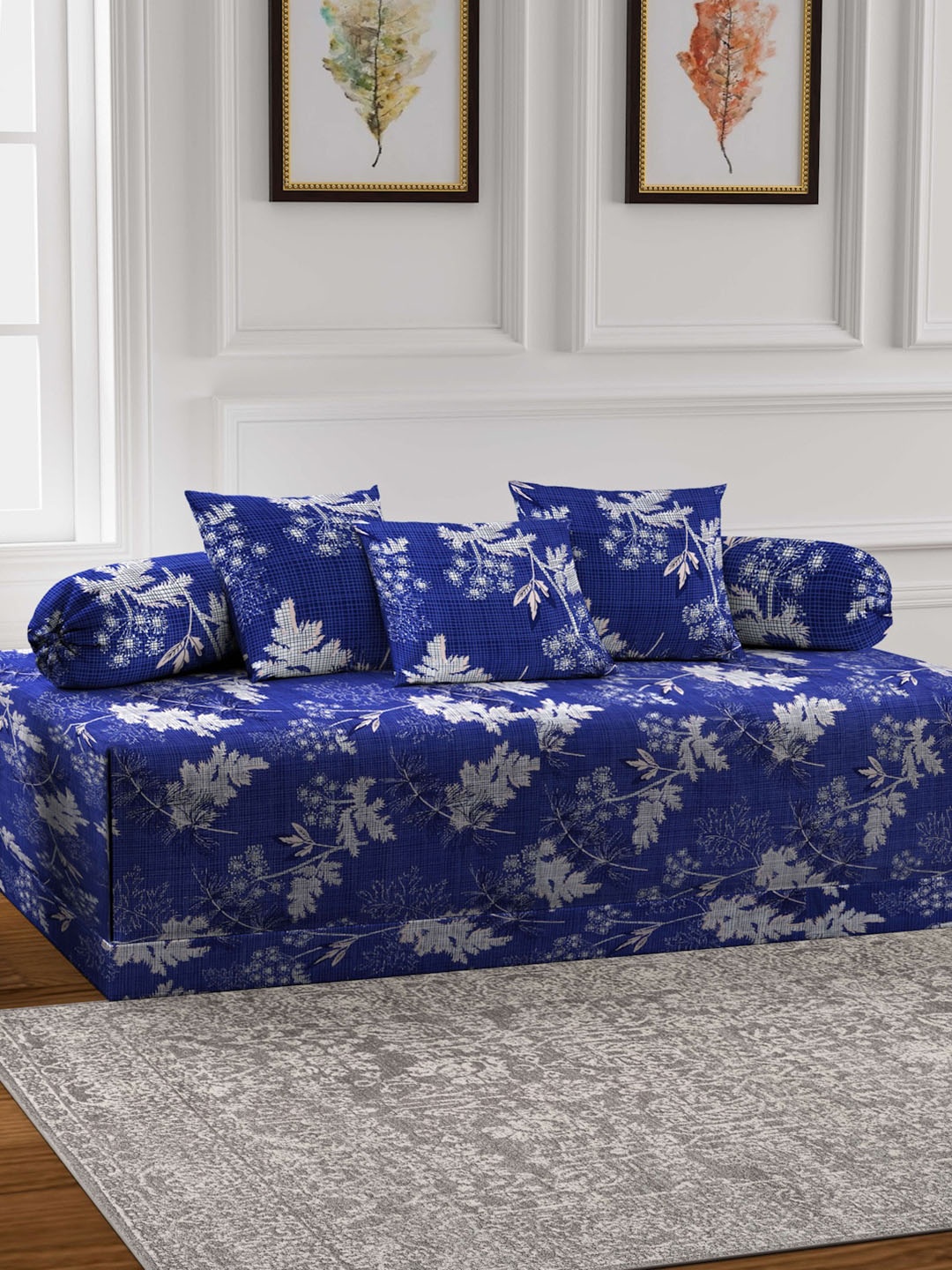 

Arrabi Blue & White 6 Pieces Floral Printed Diwan Set