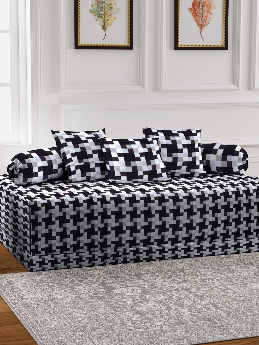 

Arrabi Black & Blue 6 Pieces Checked Diwan Set