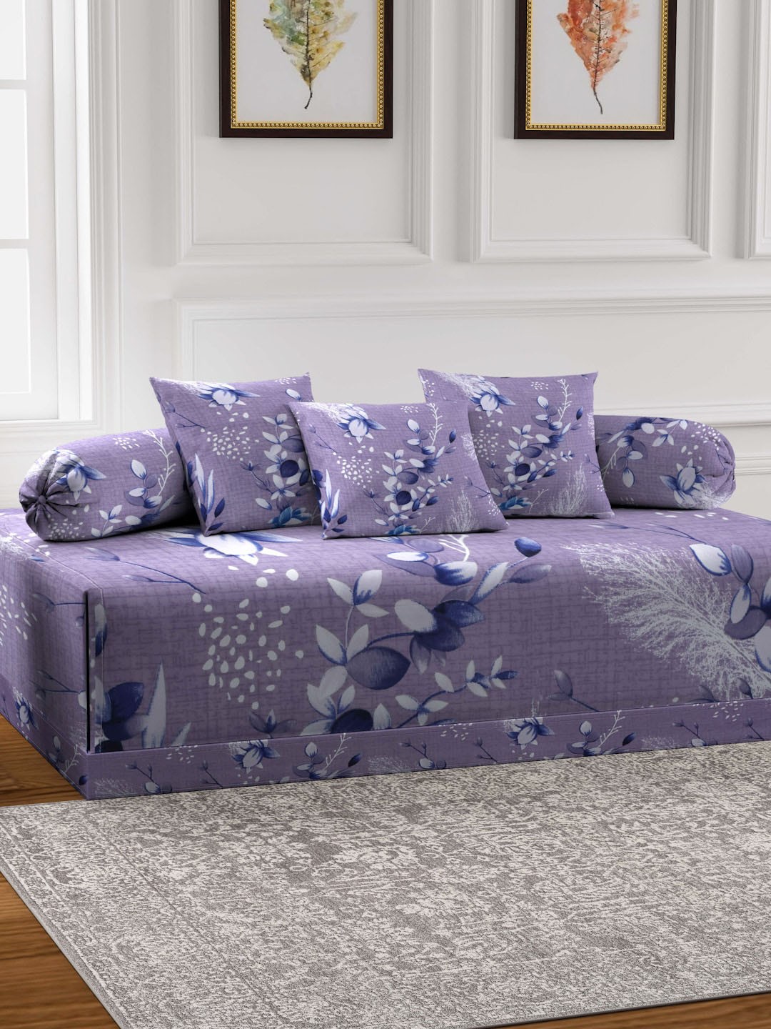

Arrabi Grey & White 6 Pieces Floral-Printed Diwan Set