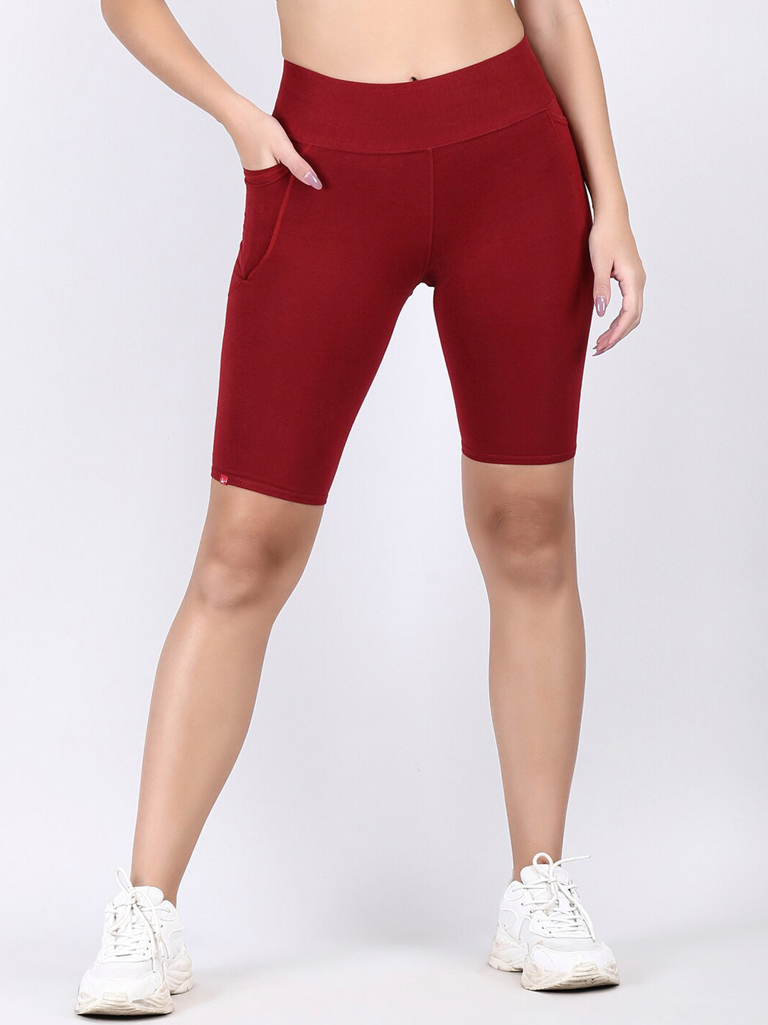 

ADORNA Women Skinny Fit High-Rise Sports Shorts, Maroon