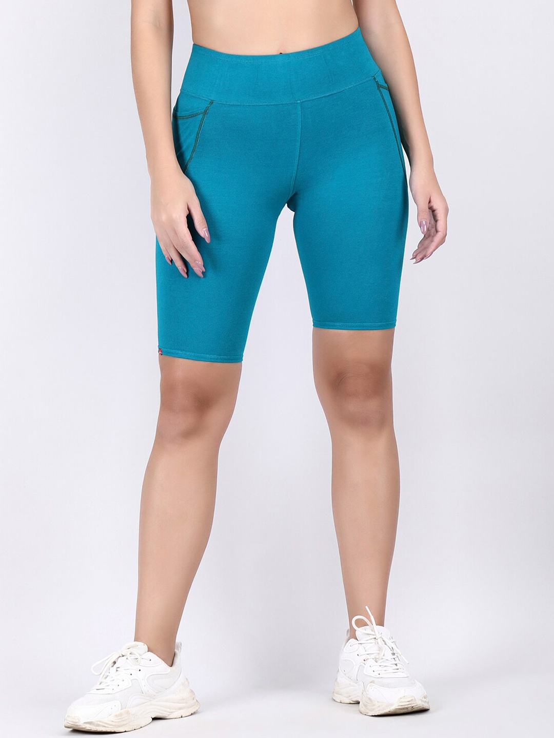 

ADORNA Women Skinny Fit High-Rise Cycling Sports Shorts, Teal