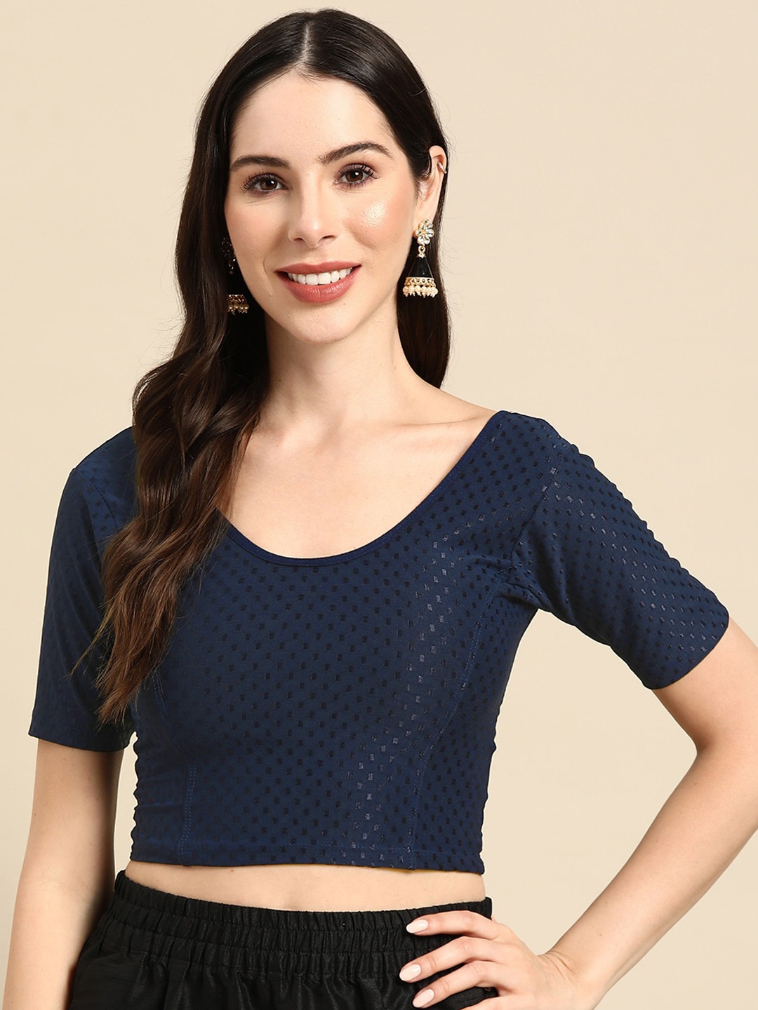 

SERONA FABRICS Self-Design Stretchable Stitched Blouse, Navy blue