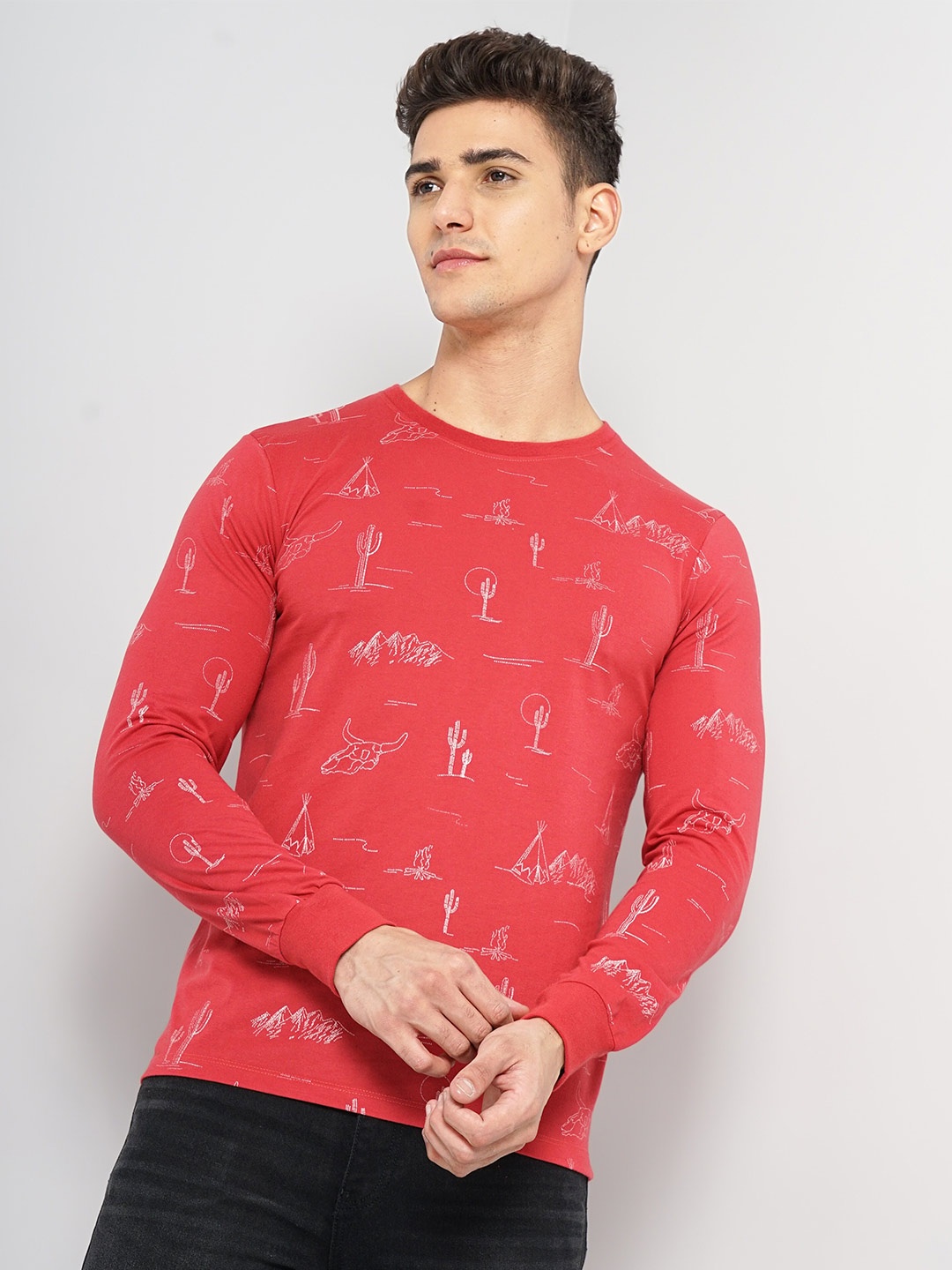 

The Indian Garage Co Conversational Printed Long Sleeves Casual T-shirt, Red