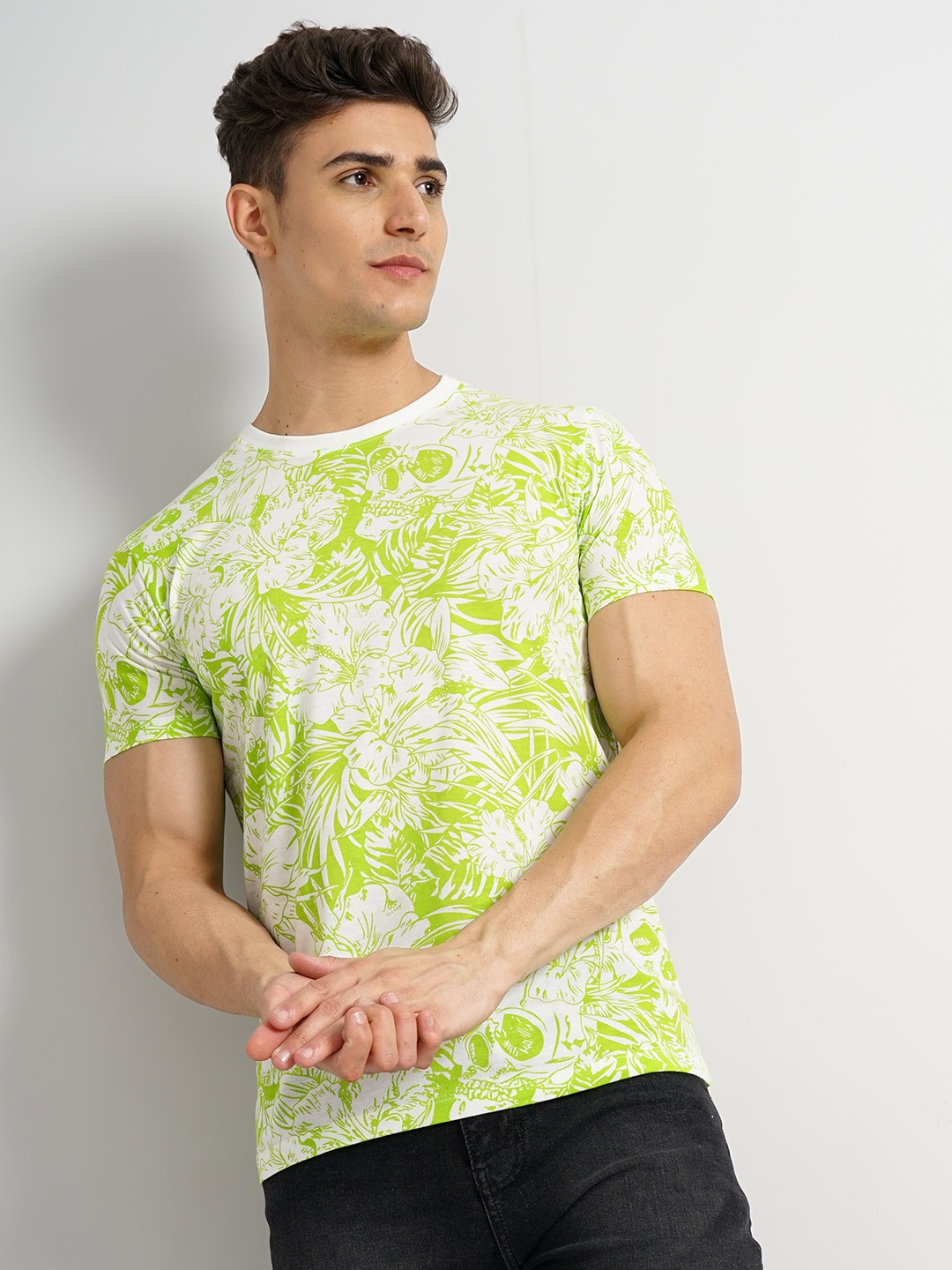 

The Indian Garage Co Floral Printed Round Neck T-shirt, White