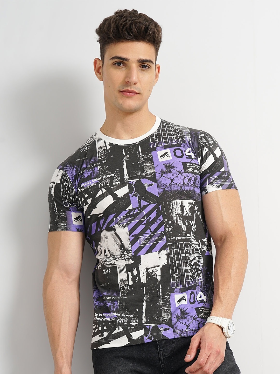 

The Indian Garage Co Graphic Printed Round Neck T-shirt, Purple