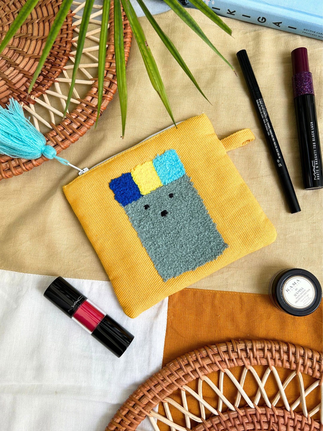 

JASMEY HOMES Textured Cotton Pouch, Yellow