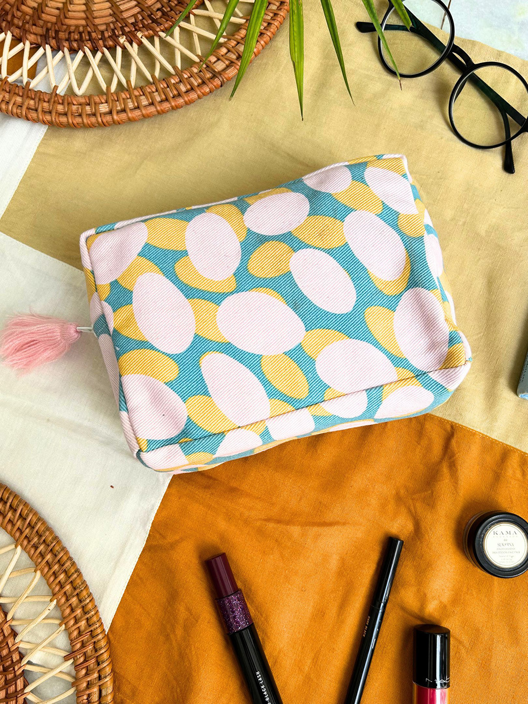 

JASMEY HOMES Printed Cotton Pouch, Blue