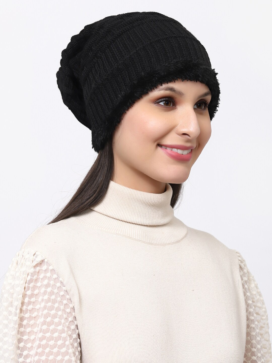 

WEAVERS VILLA Self Design Acrylic Beanie, Beige
