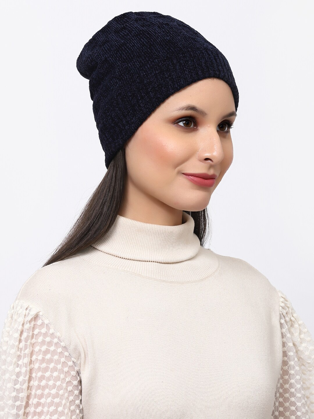 

WEAVERS VILLA Self Design Wool Beanie, Navy blue