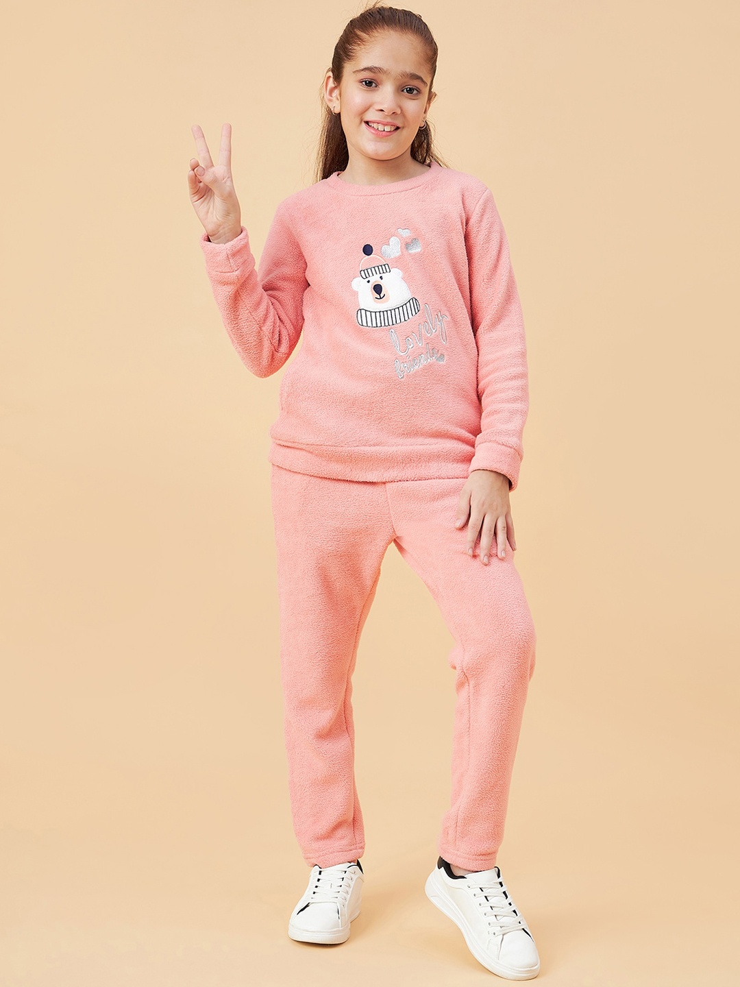 

Ben & Joe Girls Printed Sweatshirt & Trousers, Pink