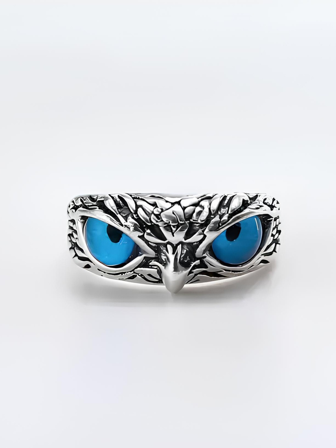 

KARISHMA KREATIONS Unisex Stainless Steel Owl Eye Adjustable Finger Ring, Blue