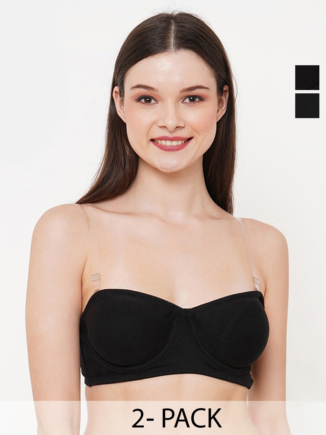 

Inner Sense Pack Of 2 Medium Coverage Underwired Cotton Bras, Black