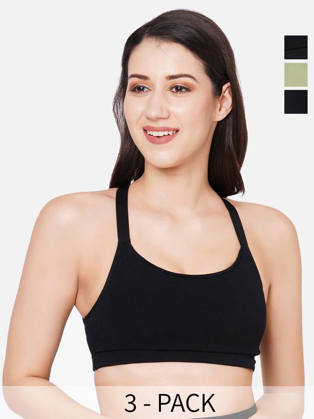 

Inner Sense Pack Of 3 Full Coverage Cotton Bra, Green