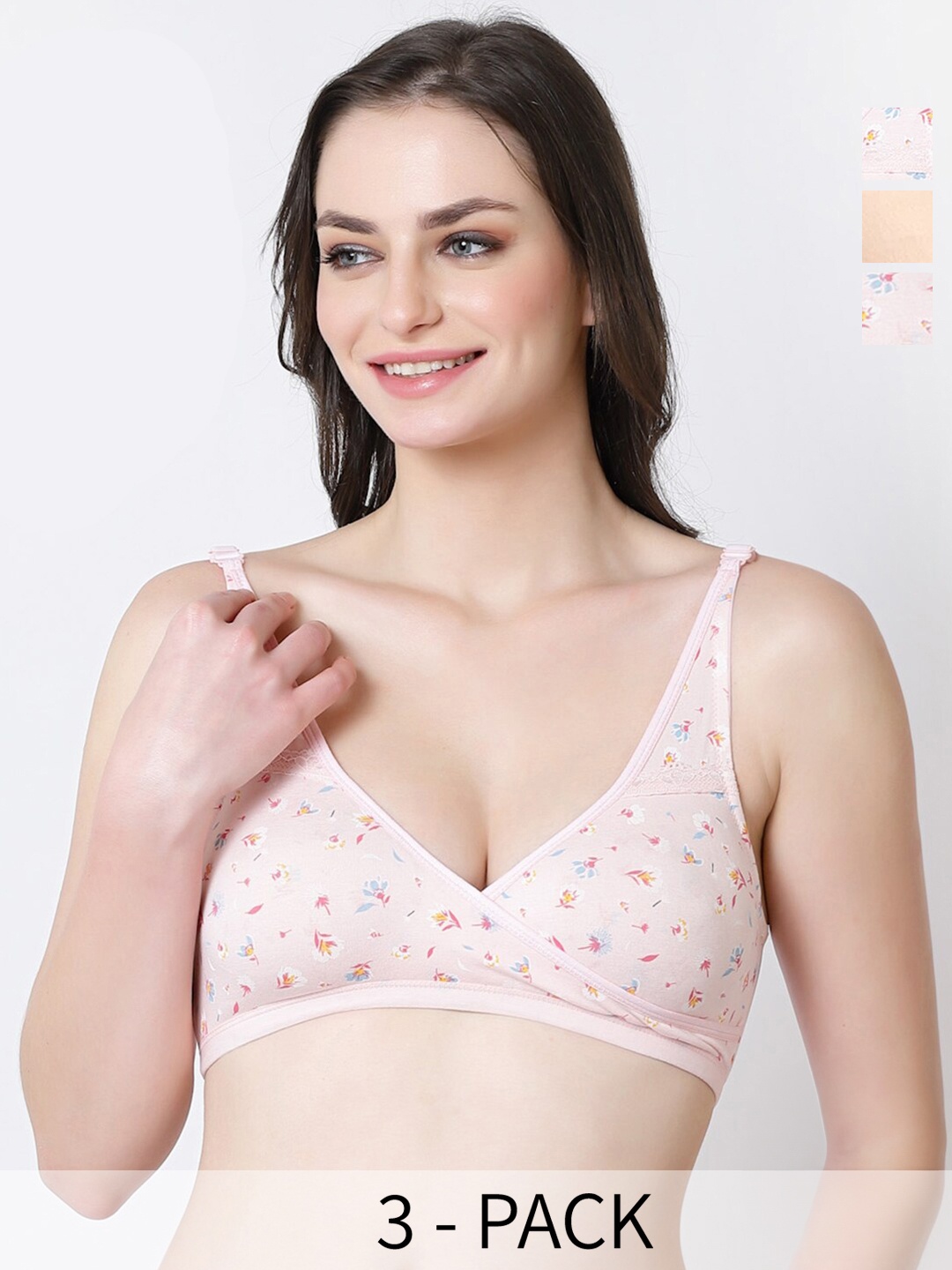 

Inner Sense Pack Of 3 Full Coverage Cotton Bra, Pink