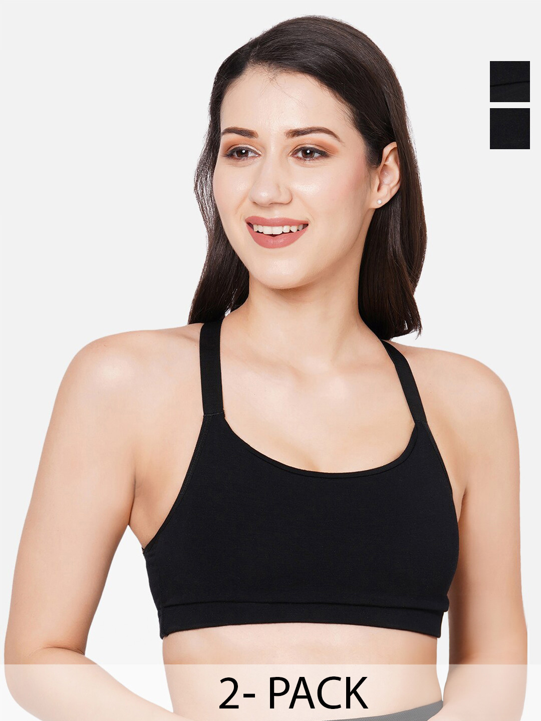 

Inner Sense Pack Of 2 Full Coverage Anti Microbial Sports Bras, Black