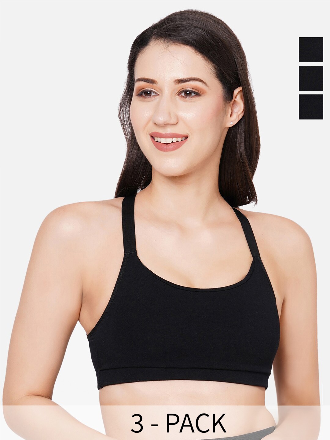 

Inner Sense Pack of 3 Full Coverage Anti Odour Workout Bra With Anti Microbial, Black