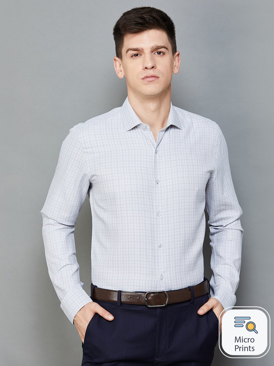 

CODE by Lifestyle Slim Fit Grid Tattersall Checked Formal Shirt, Grey