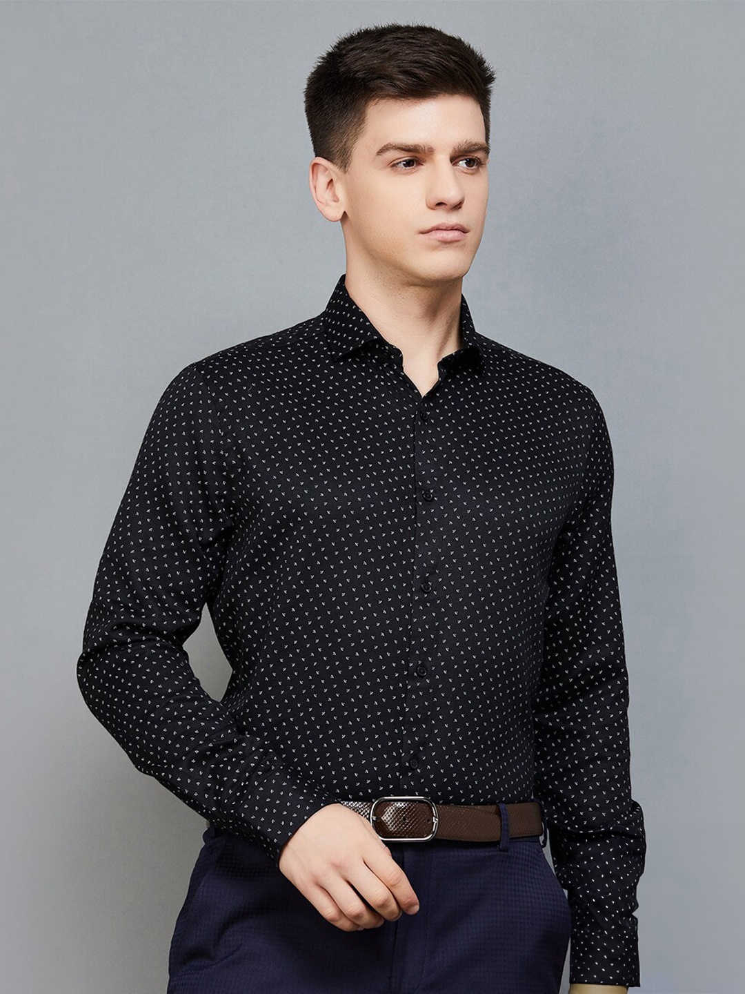 

CODE by Lifestyle Slim Fit Micro Disty Printed Formal Shirt, Black