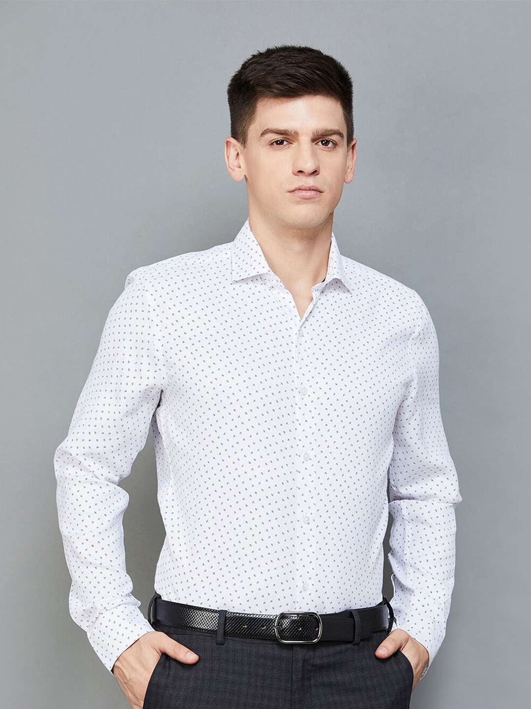 

CODE by Lifestyle Slim Fit Micro Disty Printed Formal Shirt, White