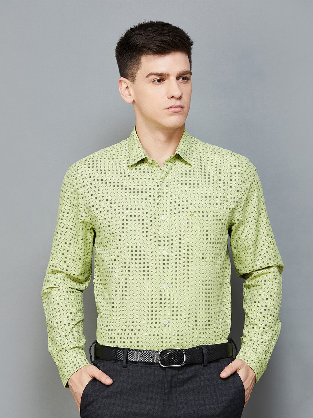 

CODE by Lifestyle Micro Disty Printed Formal Shirt, Olive