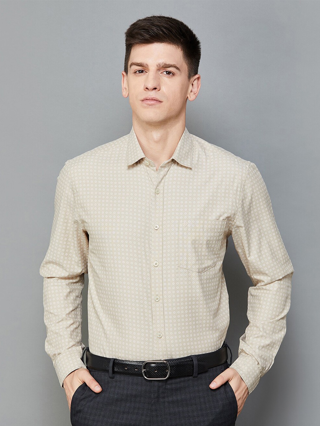 

CODE by Lifestyle Micro Disty Printed Formal Shirt, Beige