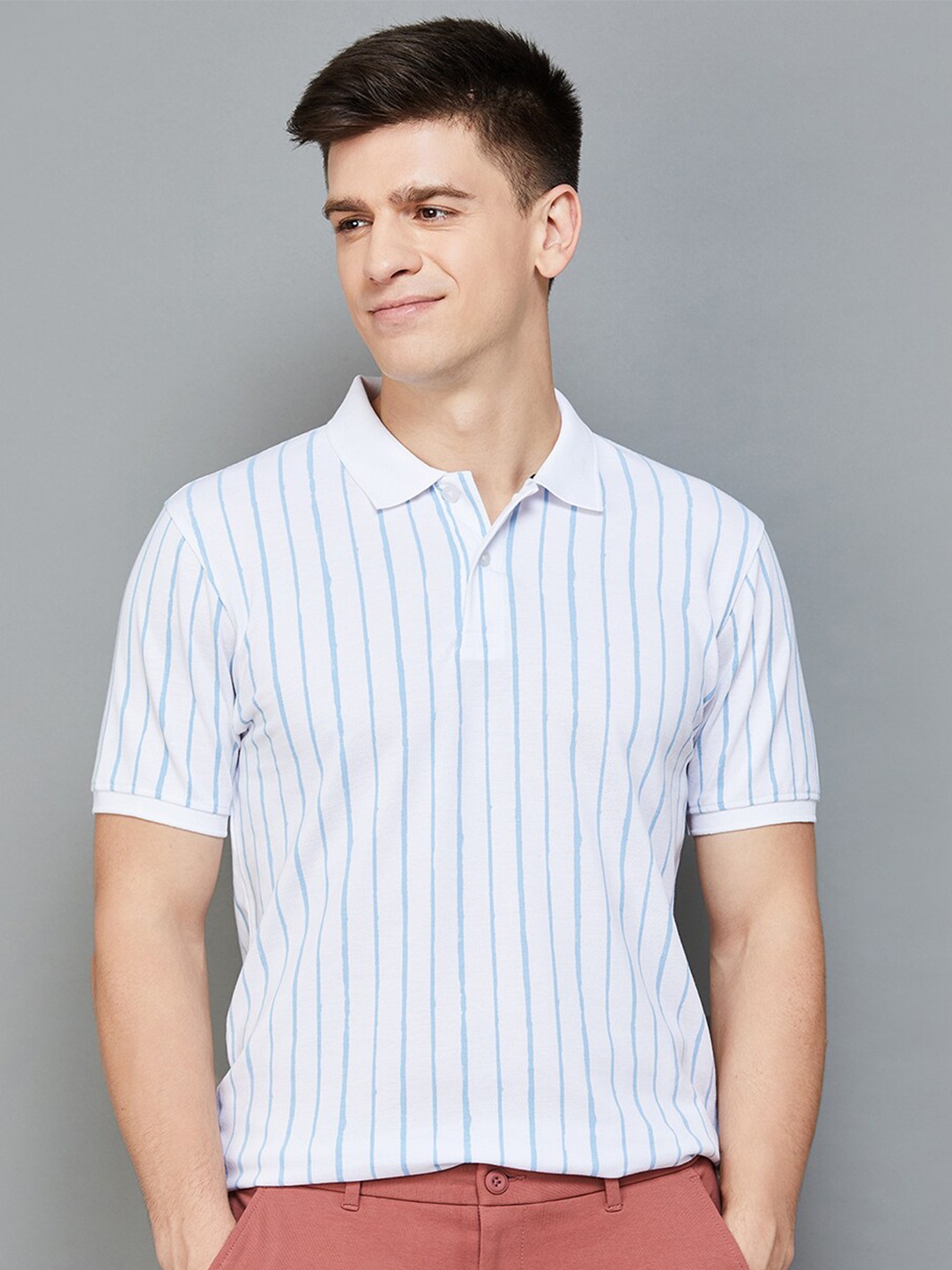 

CODE by Lifestyle Striped Polo Collar T-shirt, White