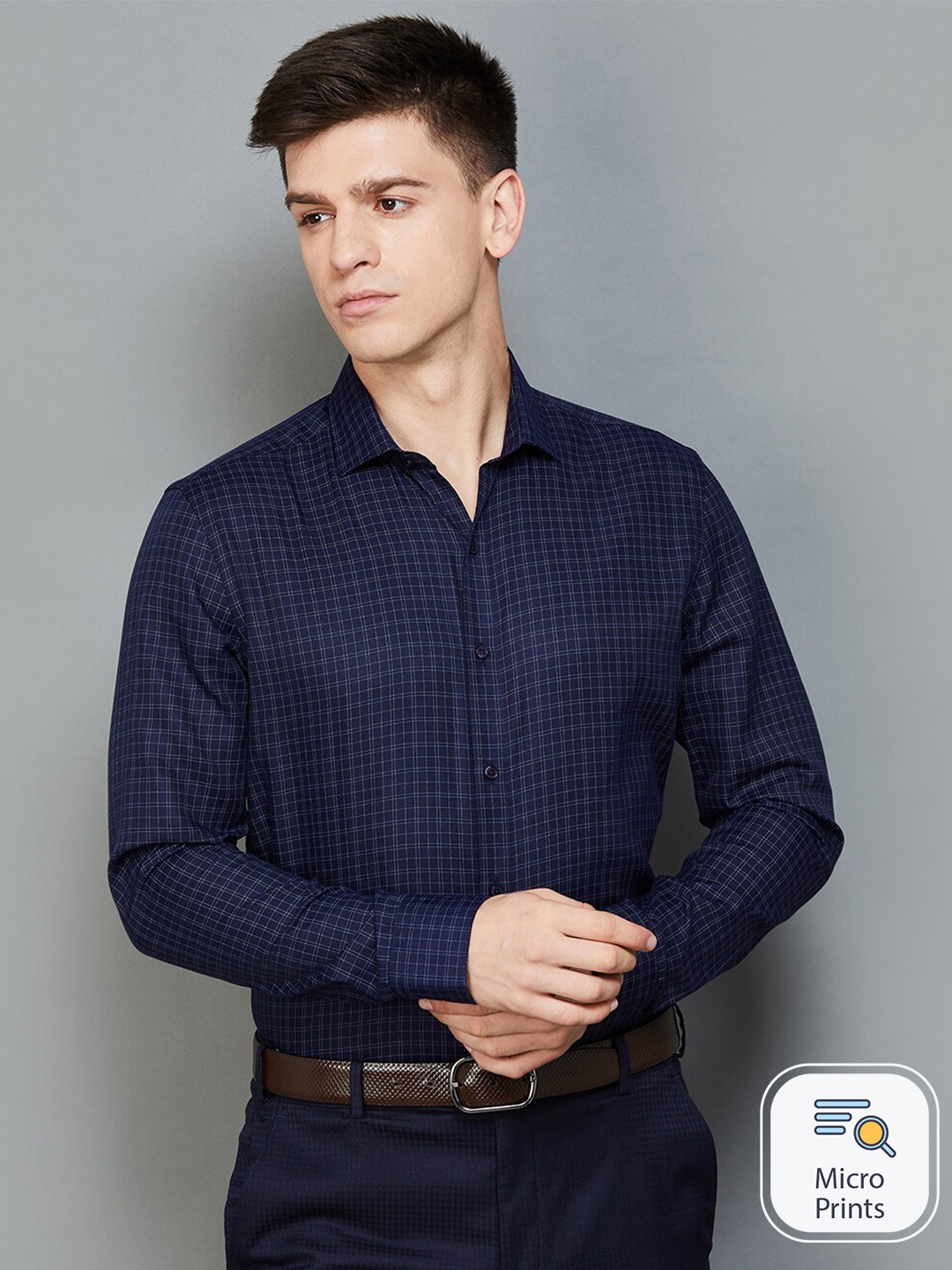 

CODE by Lifestyle Slim Fit Grid Tattersall Checked Formal Shirt, Blue
