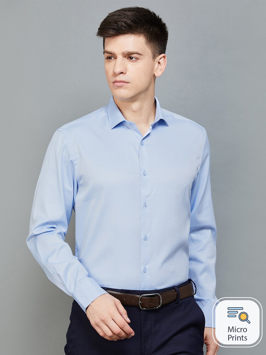 

CODE by Lifestyle Micro Disty Self Design Formal Shirt, Blue