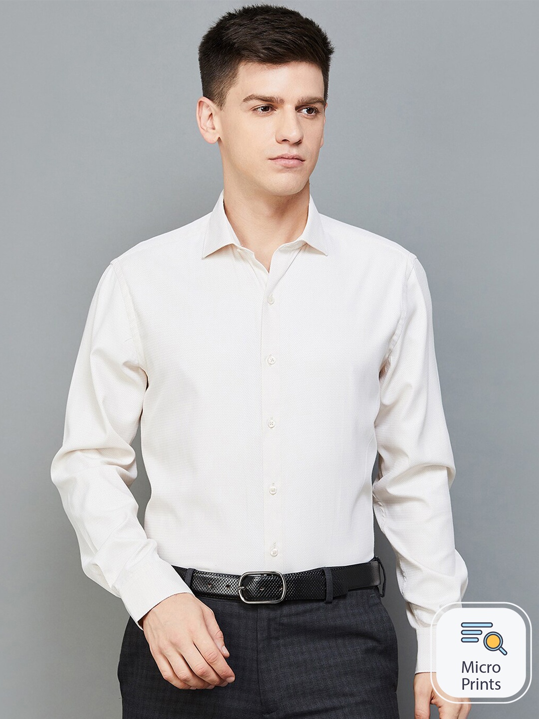 

CODE by Lifestyle Micro Disty Self Design Formal Shirt, Beige