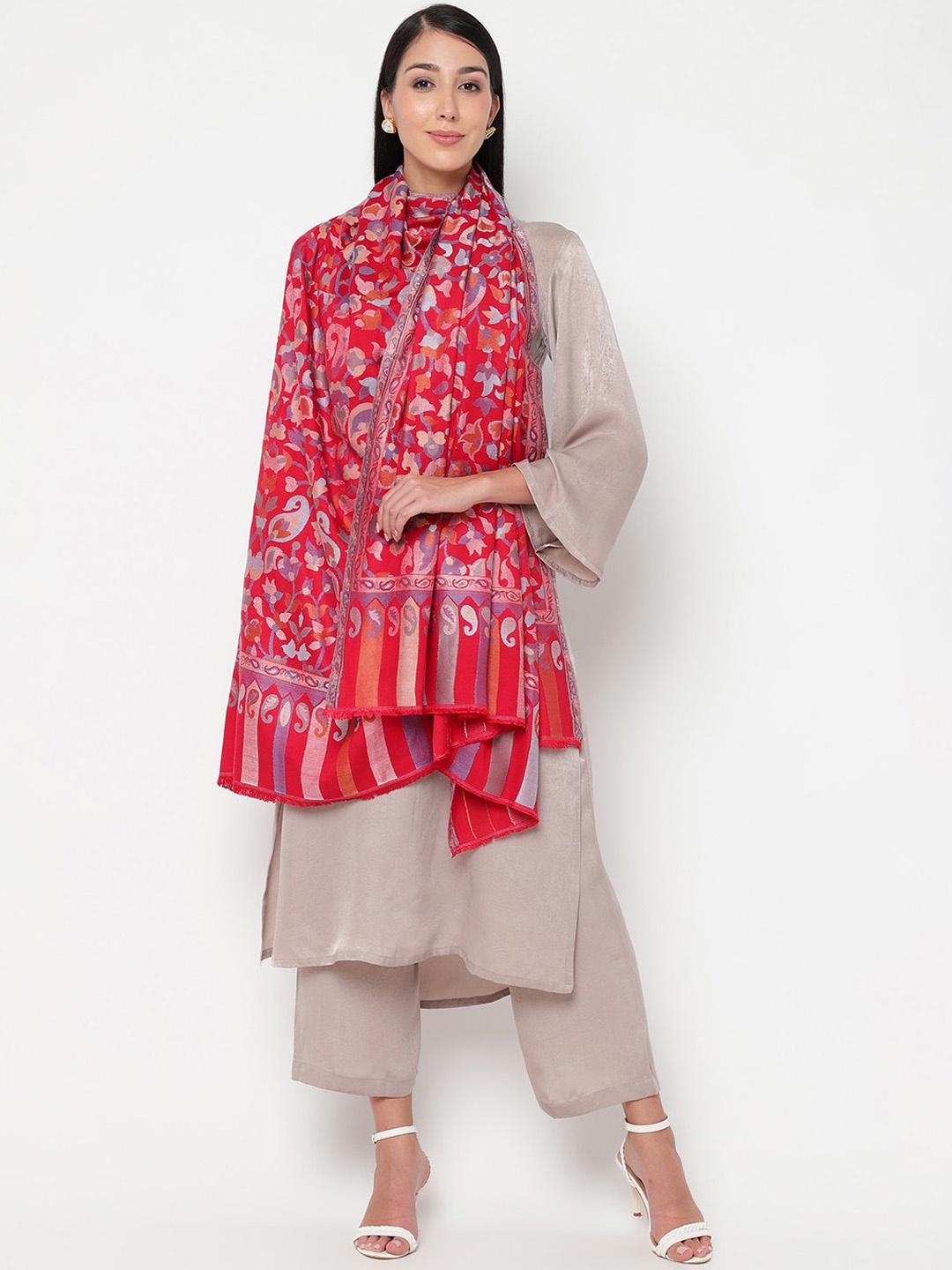 

La Vastraa Woven Design Silk Shawl, Red