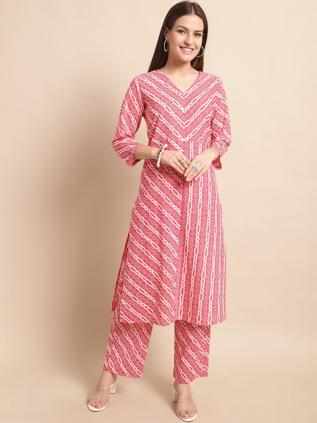 

Assamica Bandhani Printed Regular Pure Cotton Kurta with Palazzos, Pink