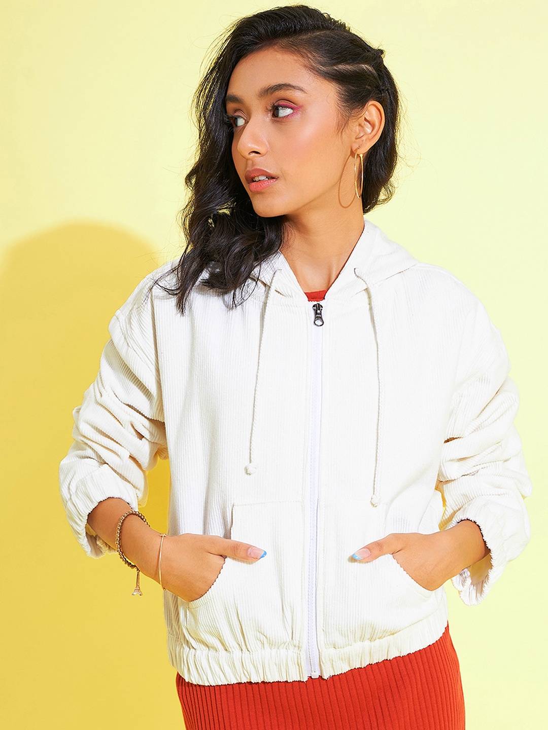 

Noh.Voh - SASSAFRAS Kids Girls Hooded Crop Bomber Jacket, Off white