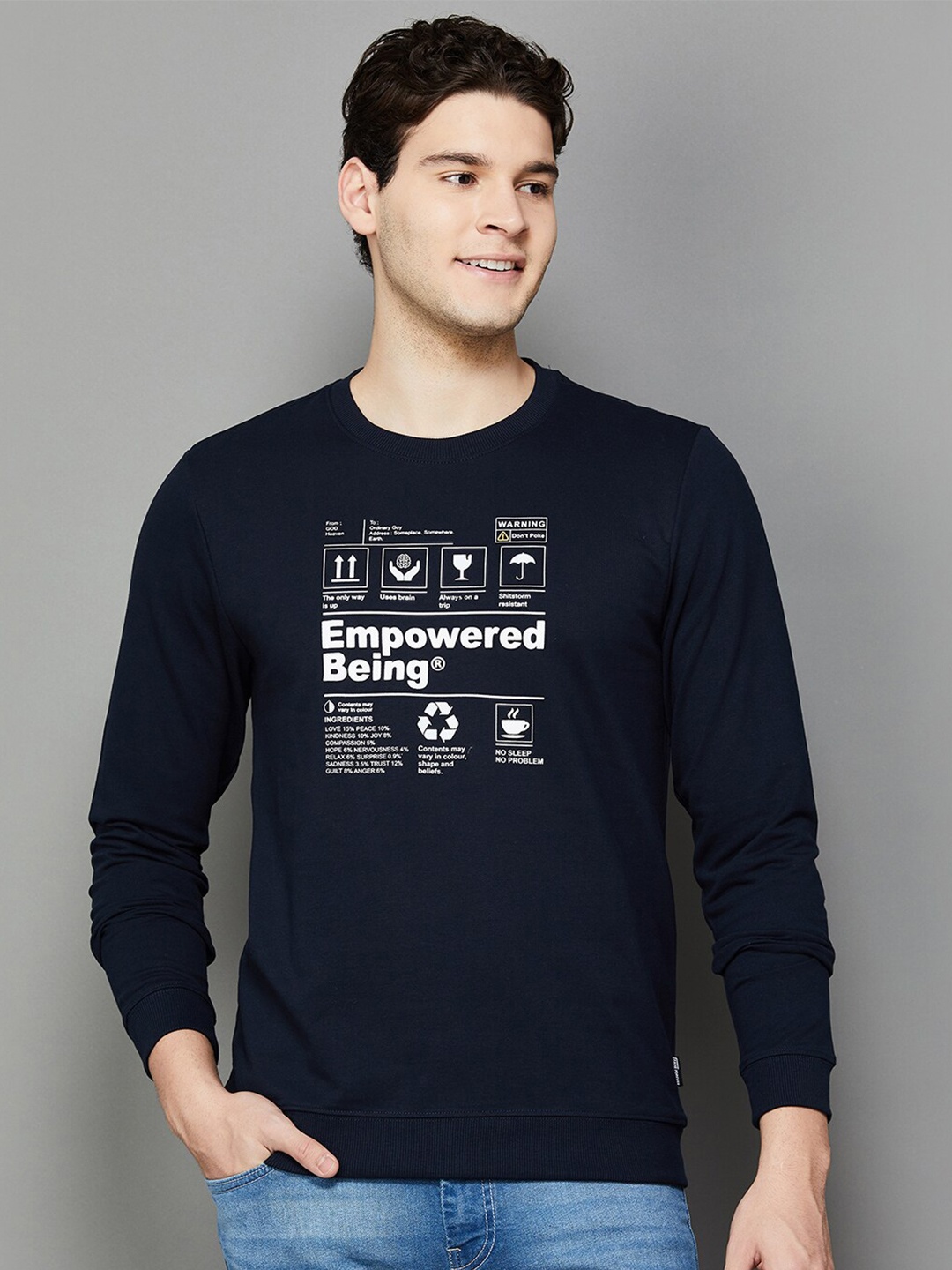 

Fame Forever by Lifestyle Typography Printed Cotton Pullover, Navy blue