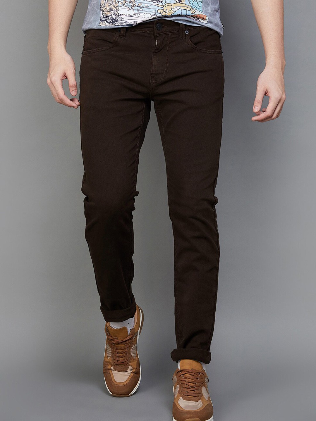 

Fame Forever by Lifestyle Men Tapered Fit Clean Look Jeans, Brown