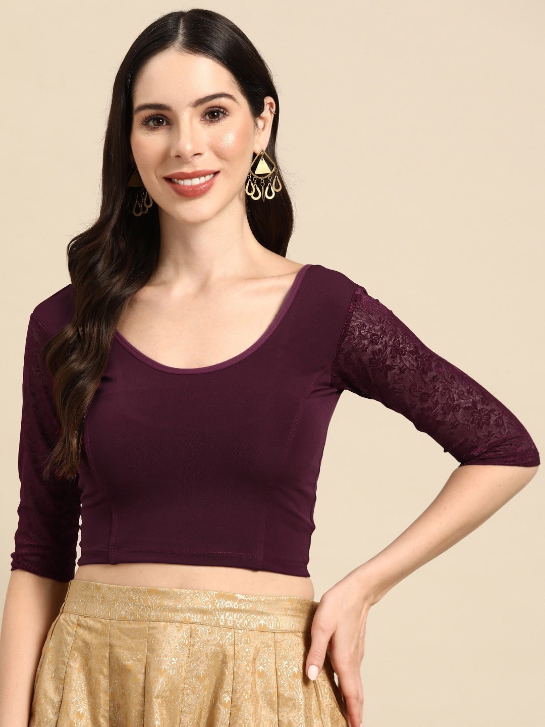 

SERONA FABRICS Full-Sleeves Stitched Net Saree Blouse, Purple
