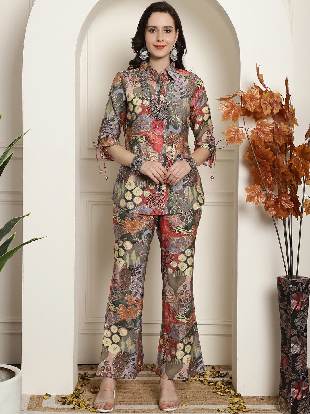 

Claura Printed Tunic With Trousers Co-Ords, Pink