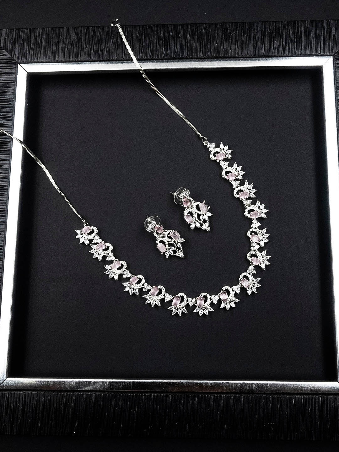 

StileAdda Silver Plated American Diamond Studded Sleek Jewellery Set