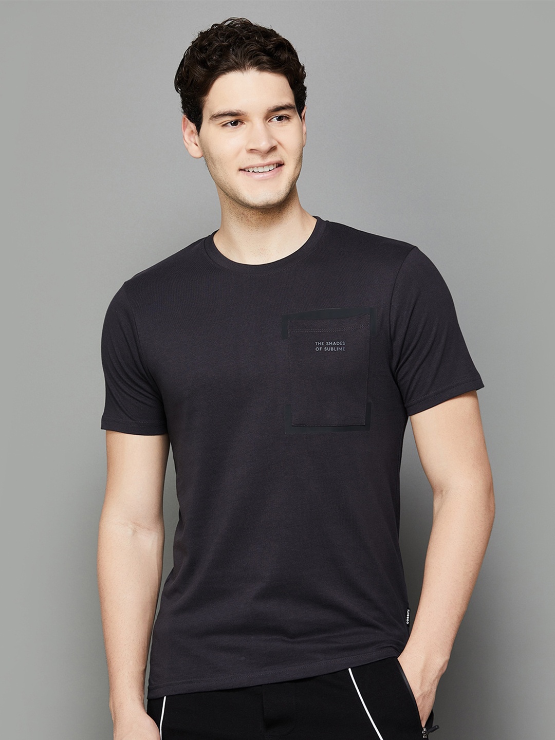 

Bossini Round Neck Pocket Detail Cotton T-shirt, Charcoal