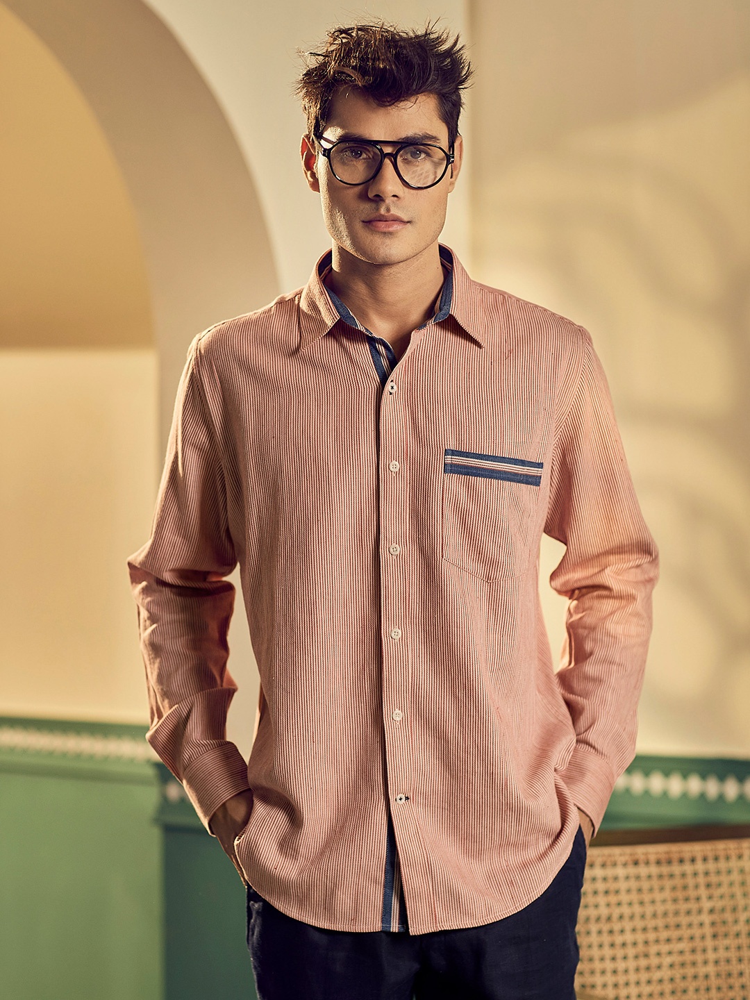 

Earthpiece Striped Classic Regular Fit Opaque Cotton Casual Shirt, Red