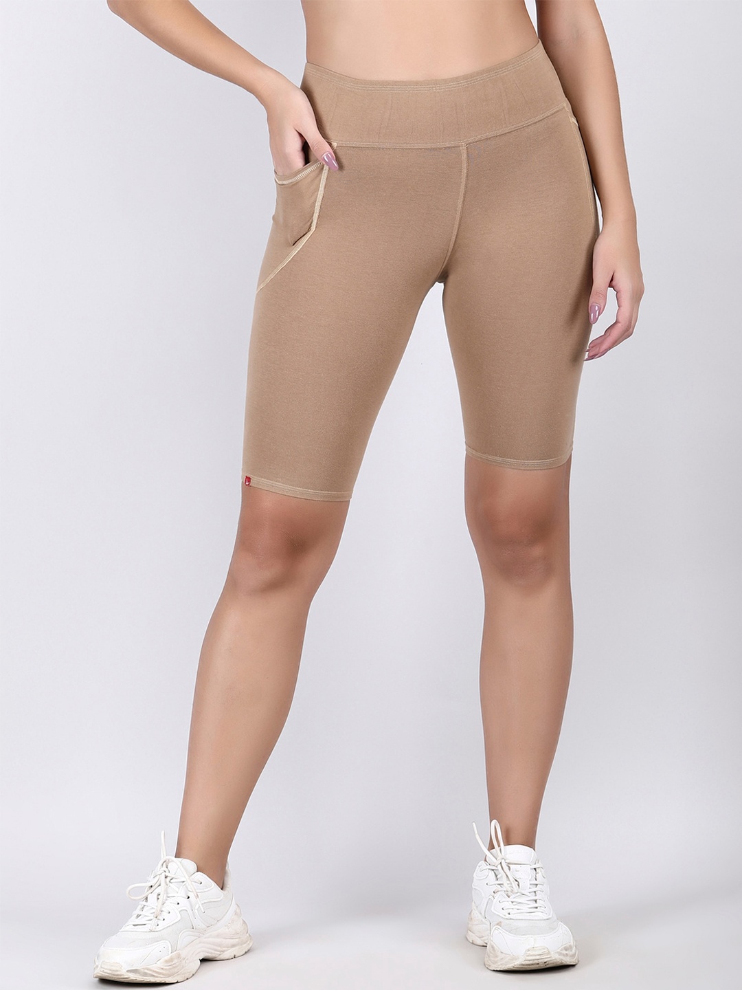 

ADORNA Women Beige Skinny Fit High-Rise Cycling Sports Shorts