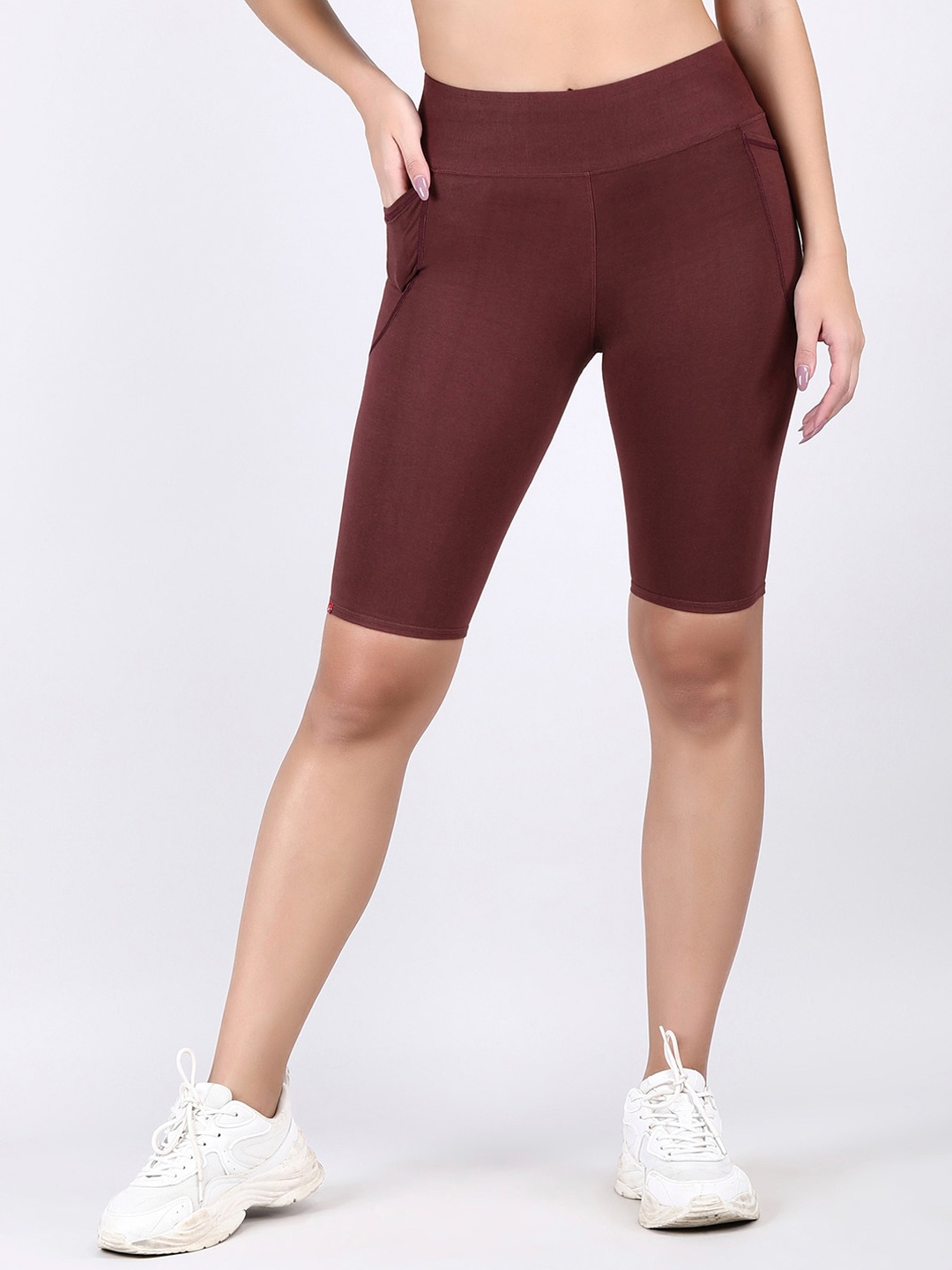 

ADORNA Women Skinny Fit High-Rise Cycling Sports Shorts, Brown