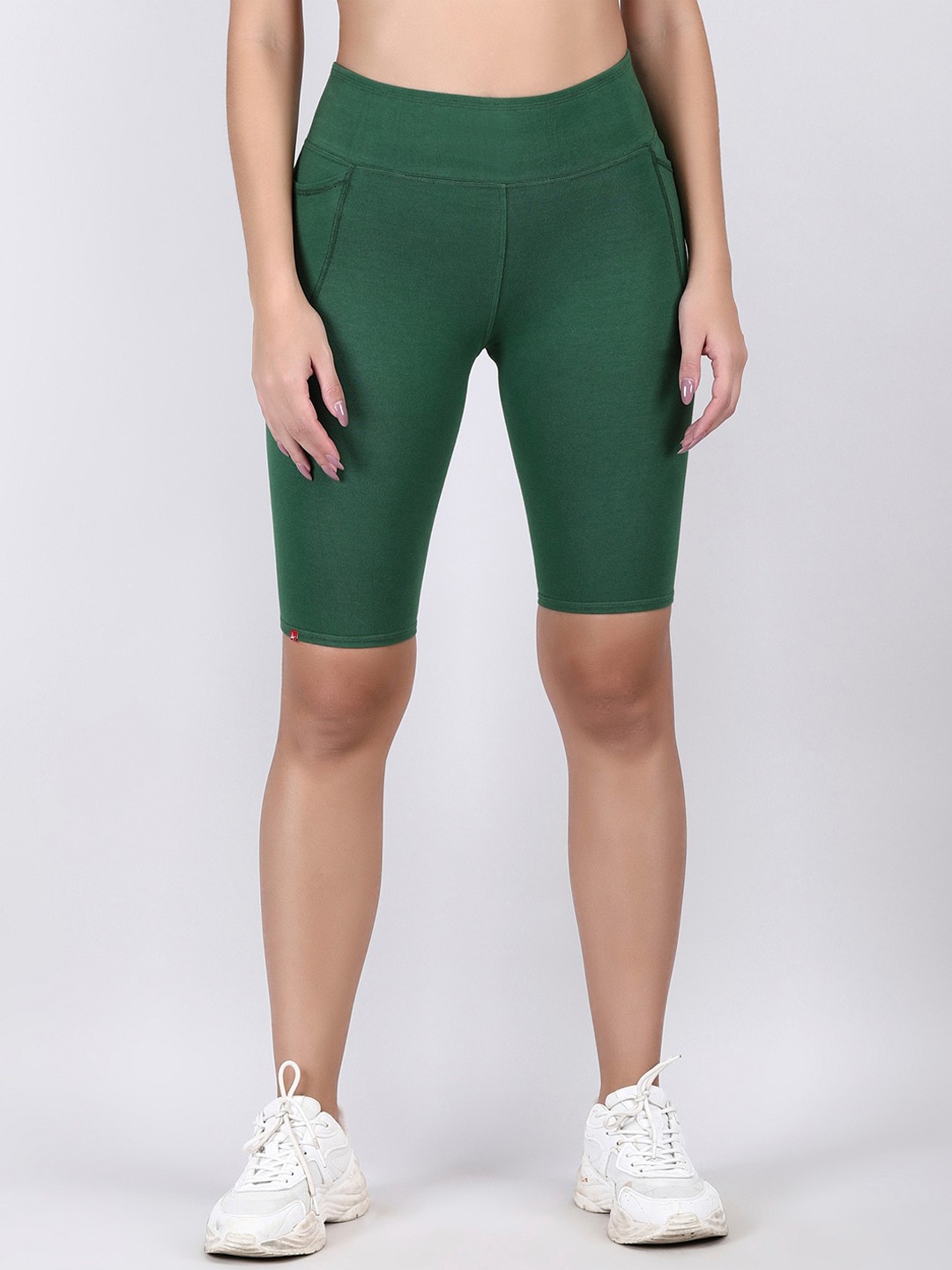 

ADORNA Women Skinny Fit High-Rise Cycling Sports Shorts, Green