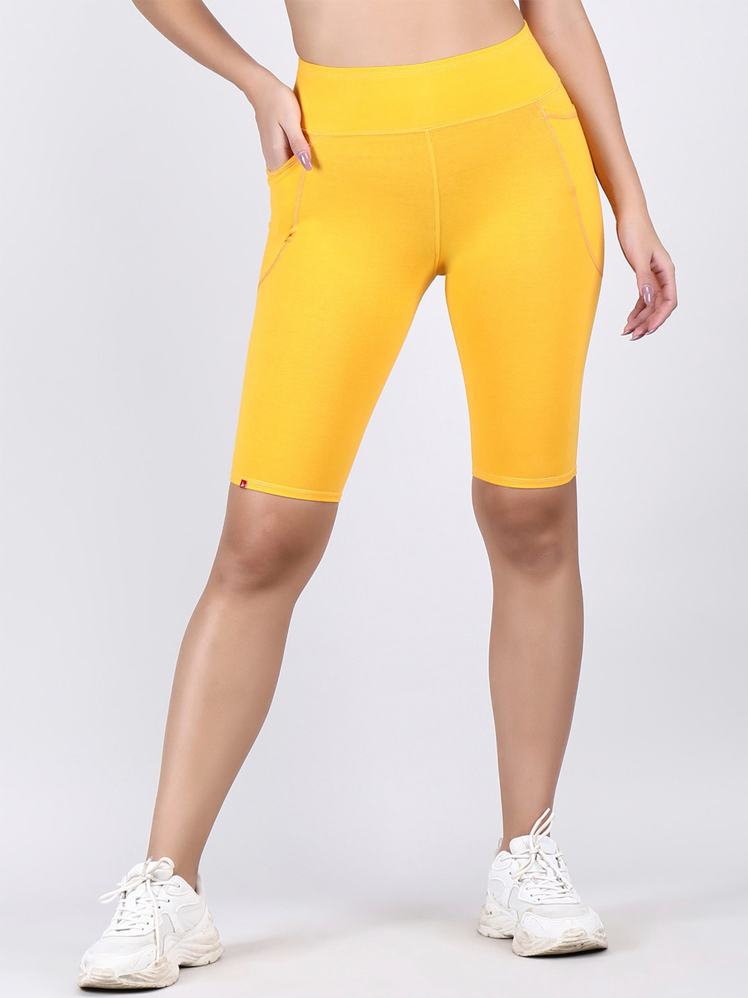 

ADORNA Women Skinny Fit High-Rise Cycling Sports Shorts, Yellow
