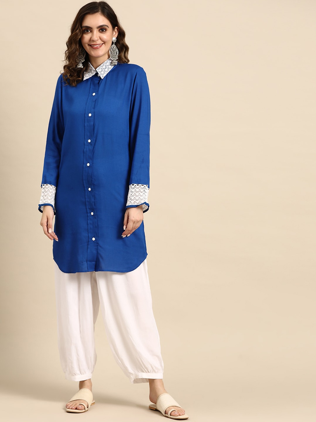 

Sangria Shirt Collar Pathani Kurta With Salwar Set, Blue