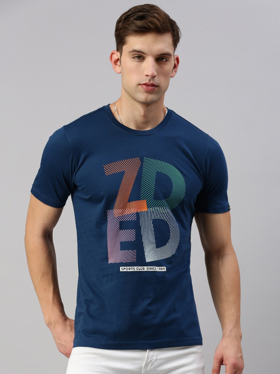 

ZEDD Brand Logo Printed Cotton T-shirt, Blue