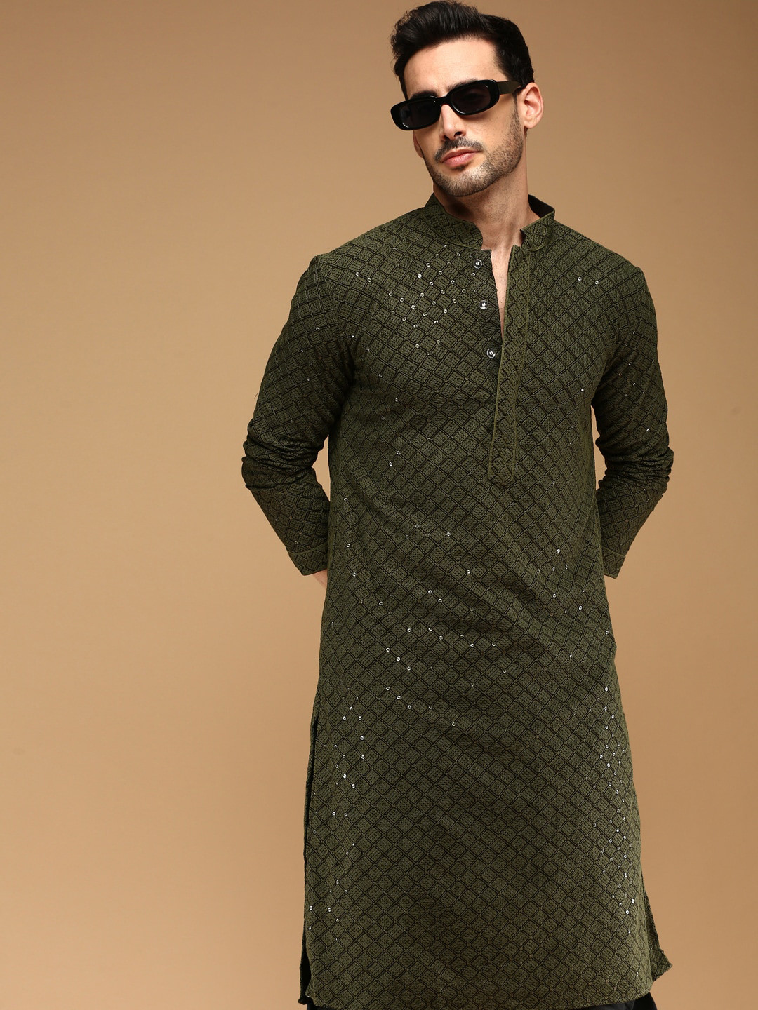 

Sangria Ethnic Motifs Embroidered Chikankari Pure Cotton Straight Kurta, Green