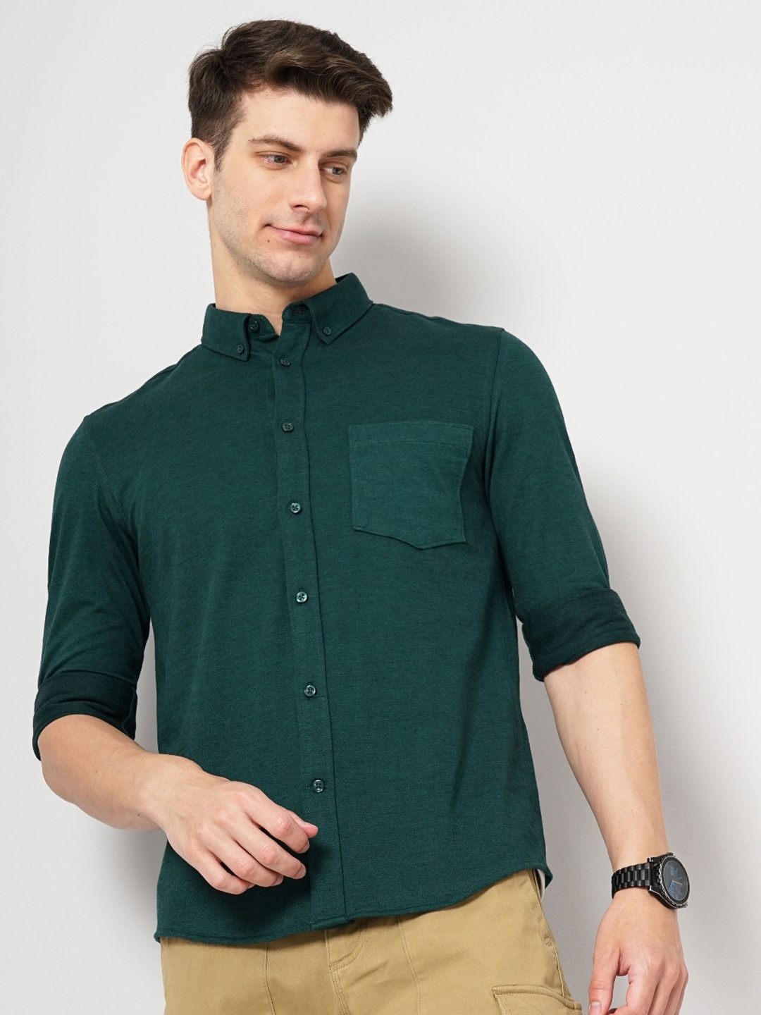 

Celio Classic Button-Down Collar Cotton Casual Shirt, Green