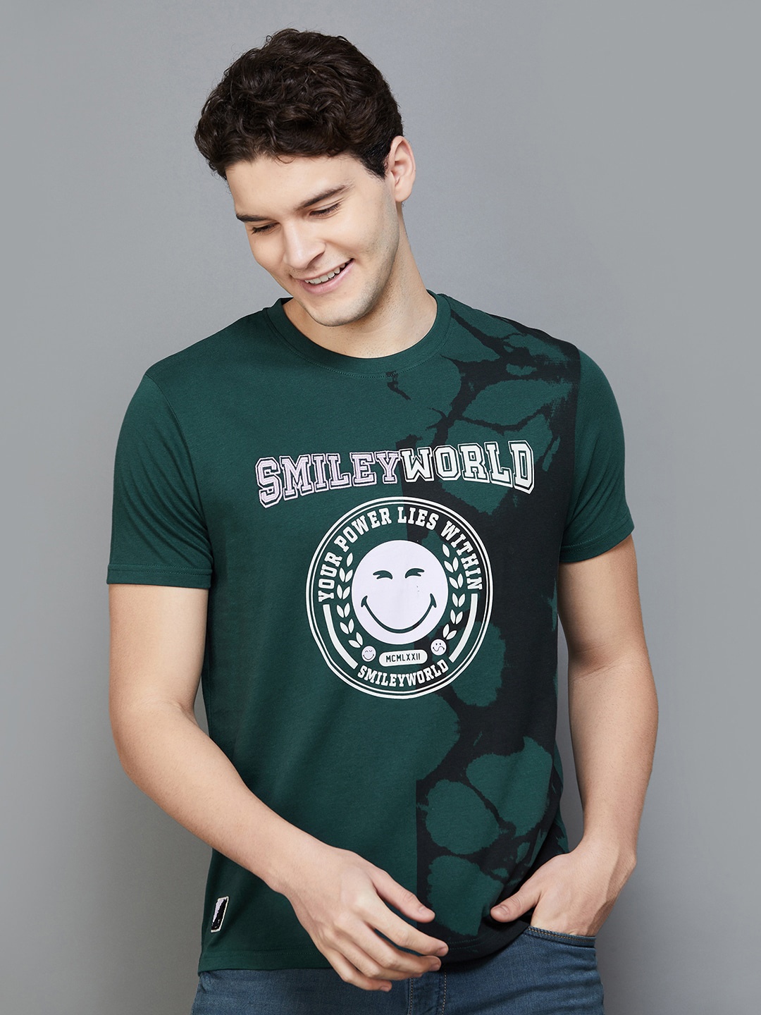 

SmileyWorld Typography Printed Regular Fit Cotton T-shirt, Olive