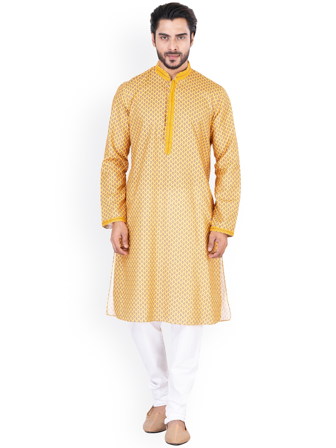 

HU - Handcrafted Uniquely Ethnic Motifs Printed Regular Kurta With Pyjamas, Yellow