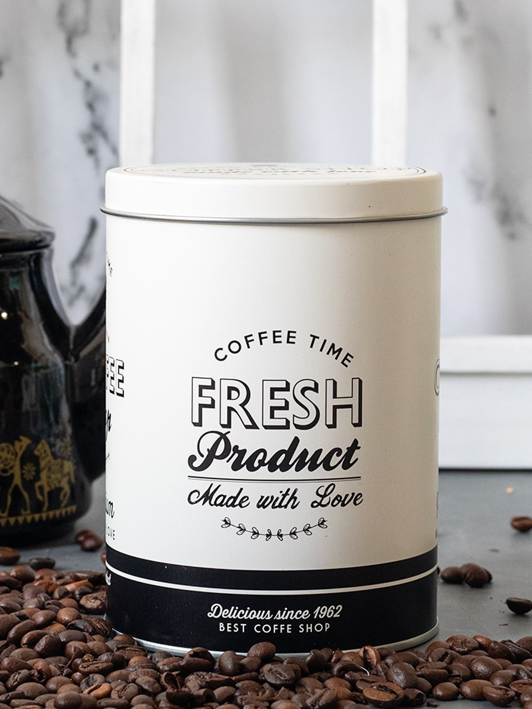 

MARKET99 Off White Metal Dishwasher Safe Coffee Jar 1L